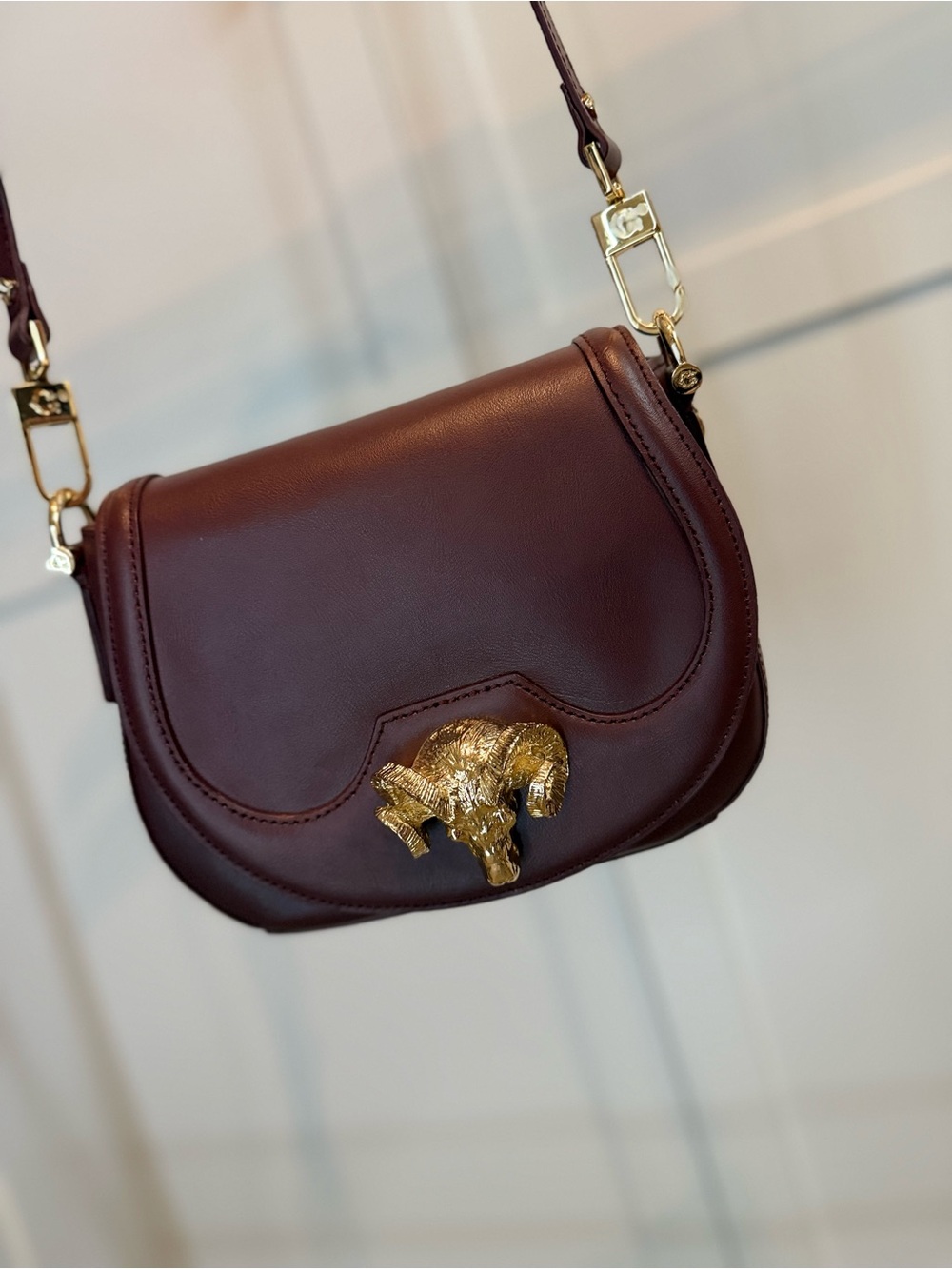NEW C. Wonder Ram’s Head Saddle Crossbody Bag – Oxblood – $178 Retail